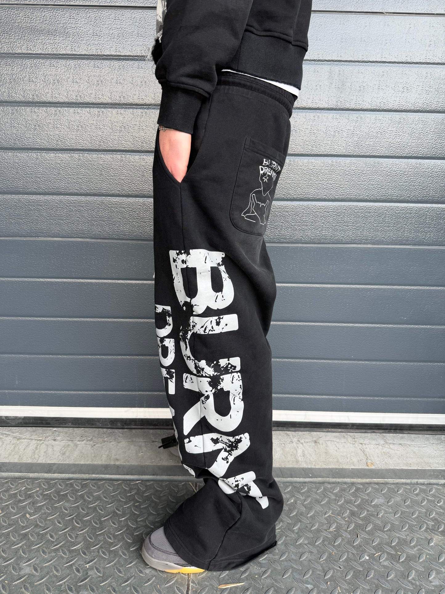 burnt dreams black tracksuit bottoms